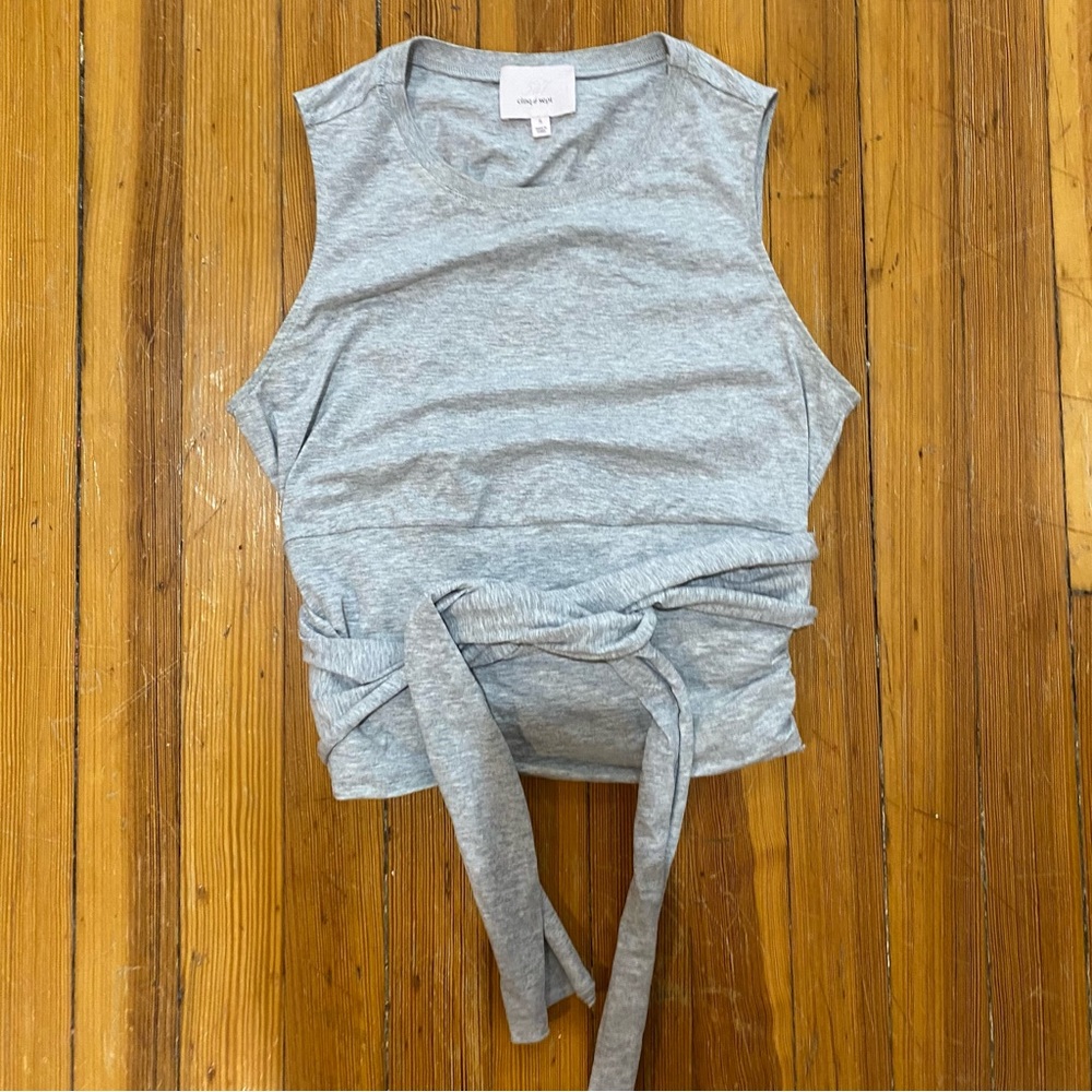 Cotton blend wrap crew tank crop top.
